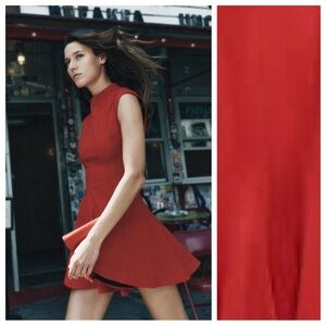 NWT. Zara ZW Collection Red Cotton Blend Godet Mini Dress. Size M.